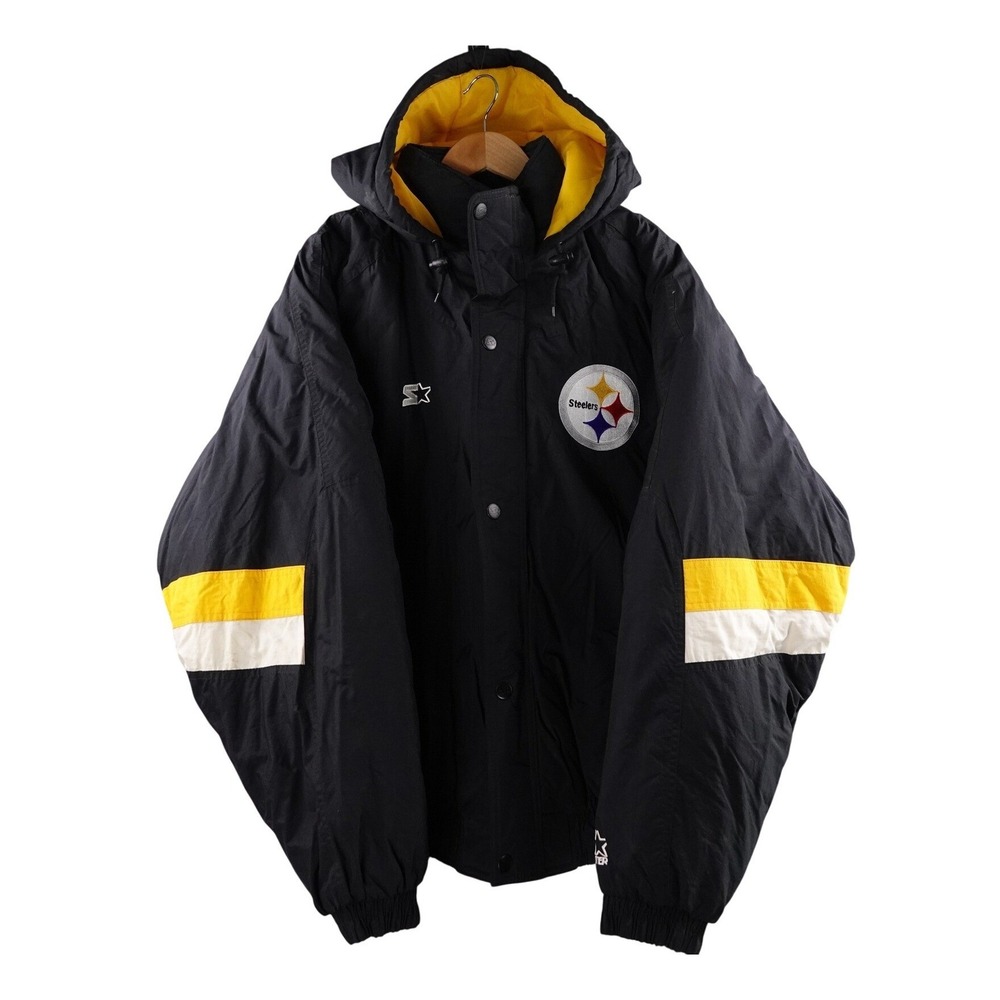 Vintage Starter Pittsburgh Steelers NFL Black Full Zip Hooded Jacket Mens 2XL